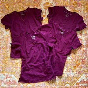 Set of 4 TOPS ONLY: Gently used Purple Label by Healing Hands scrub TOPS